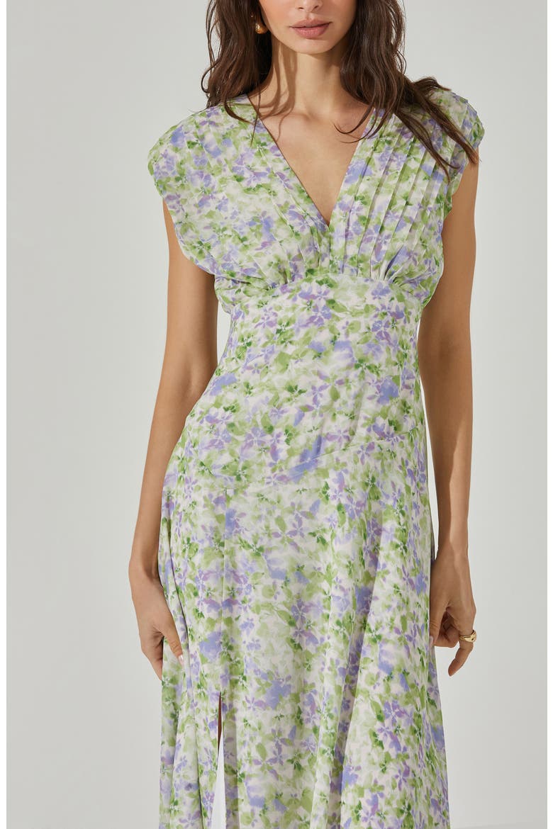 Floral Pleated Bodice Midi Dress, Alternate, color, GREEN LAVE