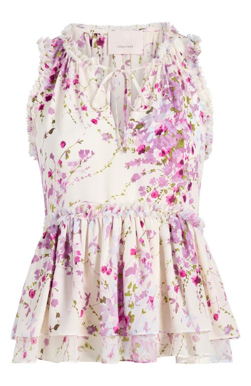 Cinq À Sept Midsummer Bloom Messina Sleeveless Peplum Top In Ivory Multi
