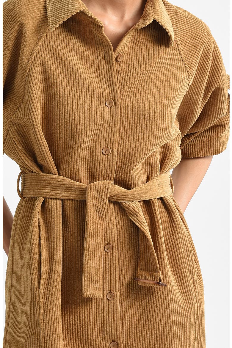 Belted Corduroy Shirtdress, Alternate, color, BEIGE