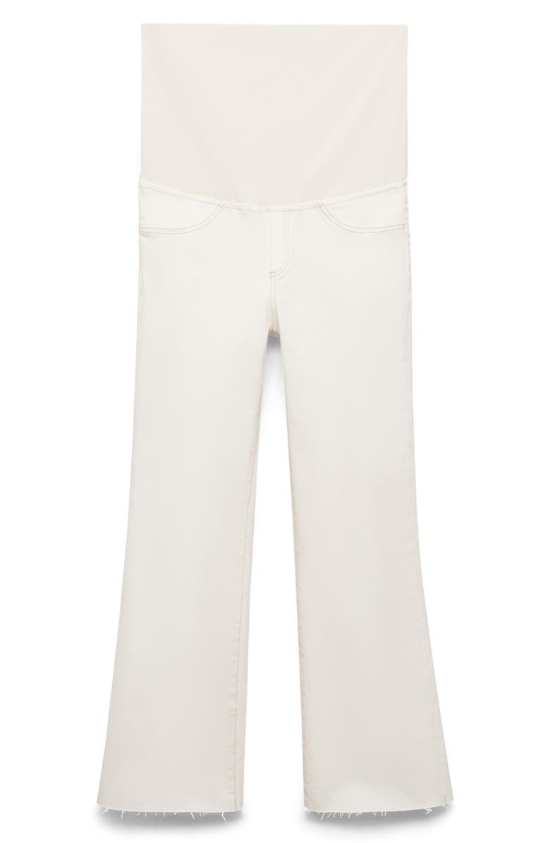 MANGO Over the Bump Raw Hem Crop Flare Maternity Jeans, Main, color, Off White