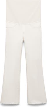 MANGO Over the Bump Raw Hem Crop Flare Maternity Jeans