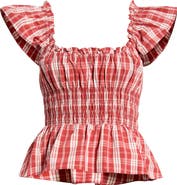 Faithfull the Brand Janne Plaid Cotton Smocked Peplum Top