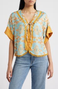 Wit & Wisdom Lace Trim Print Dolman Sleeve Top