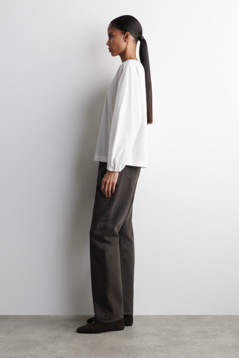 Gathered Pima Cotton Blouse, Alternate, color, WHITE