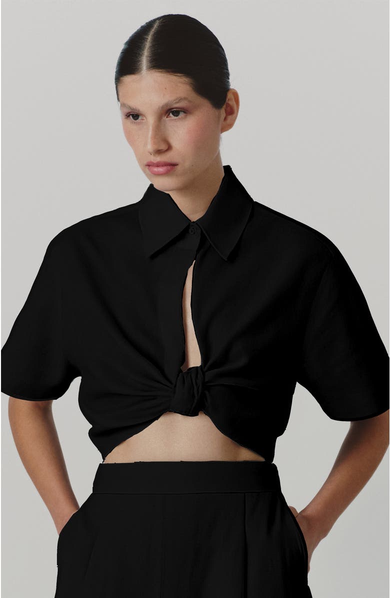 De Loreta Myriam Short Sleeve Knot Front Cotton Top, Main, color, Black