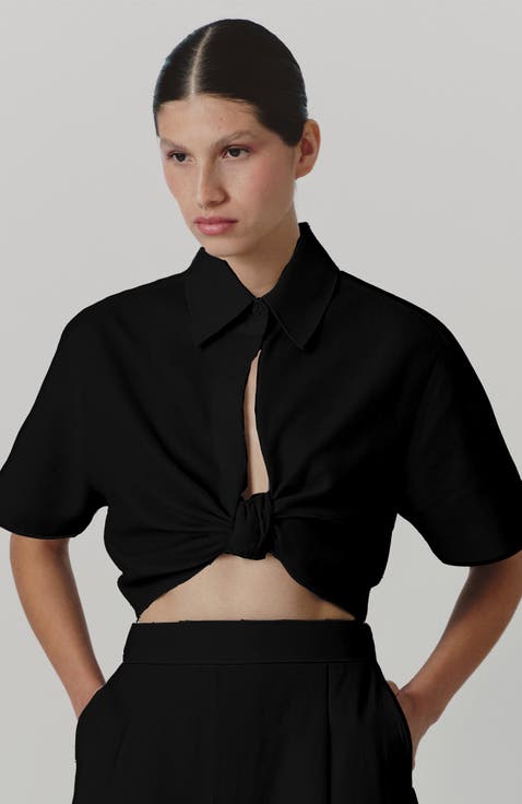 Myriam Short Sleeve Knot Front Cotton Top