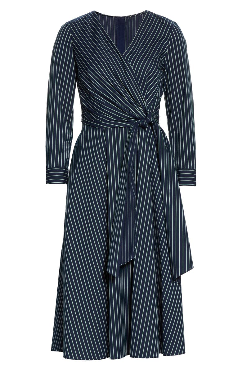 Lafayette 148 New York Penelope Stripe Faux Wrap Midi Dress, Alternate, color, 