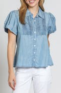 APNY Pintuck Accent Puff Sleeve Button-Up Shirt