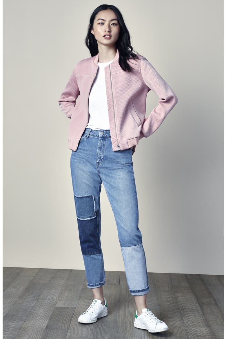 Mom Patchwork High Rise Jeans, Alternate, color, BLUE