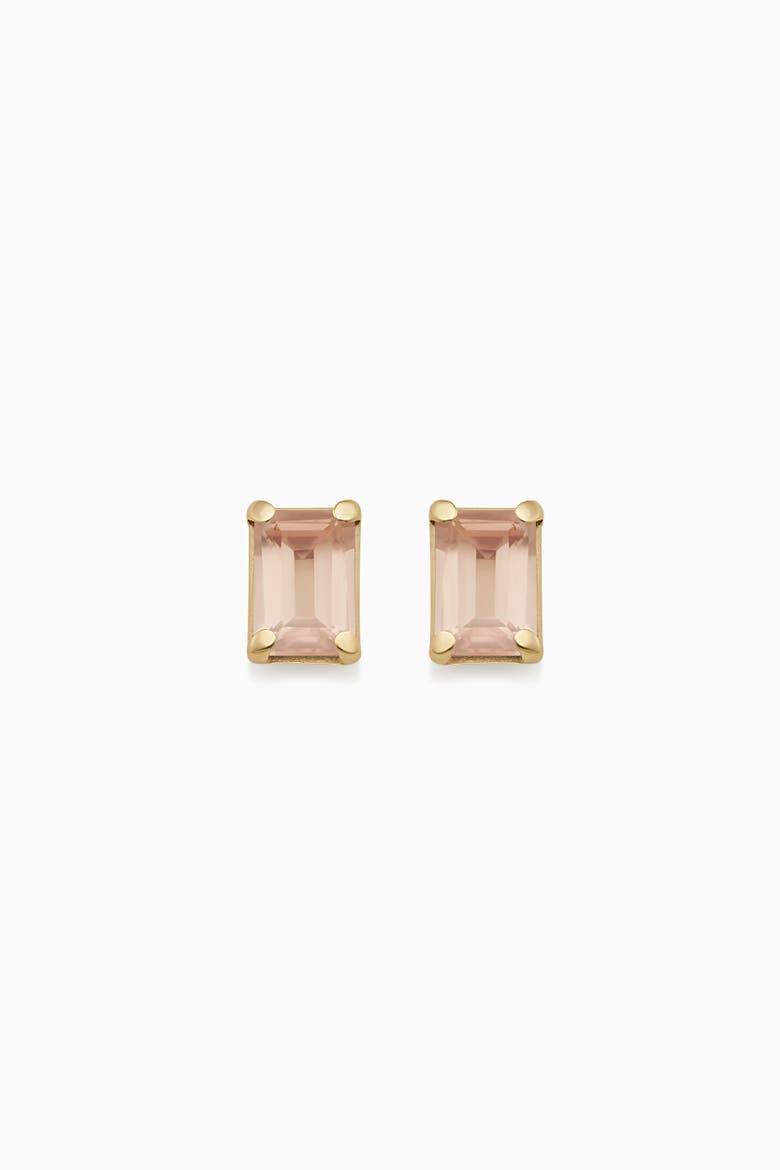 14K Gold Date Me Birthstone Stud Earrings, Alternate, color, Pink Quartz - October