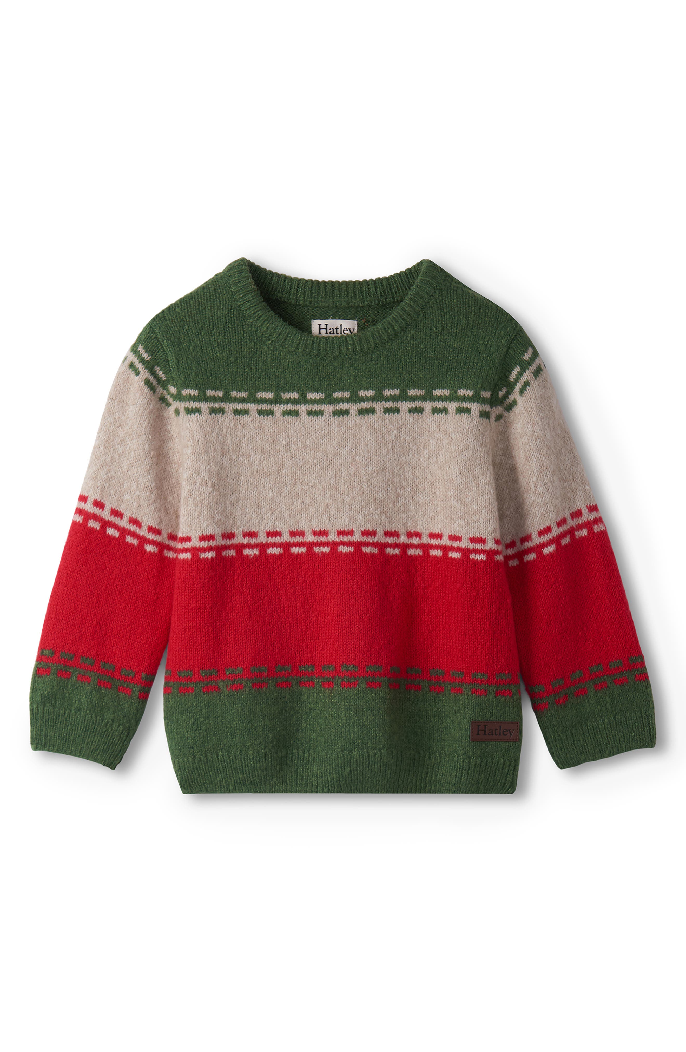 Hatley Holiday Stripe Crewneck Sweater in Green 