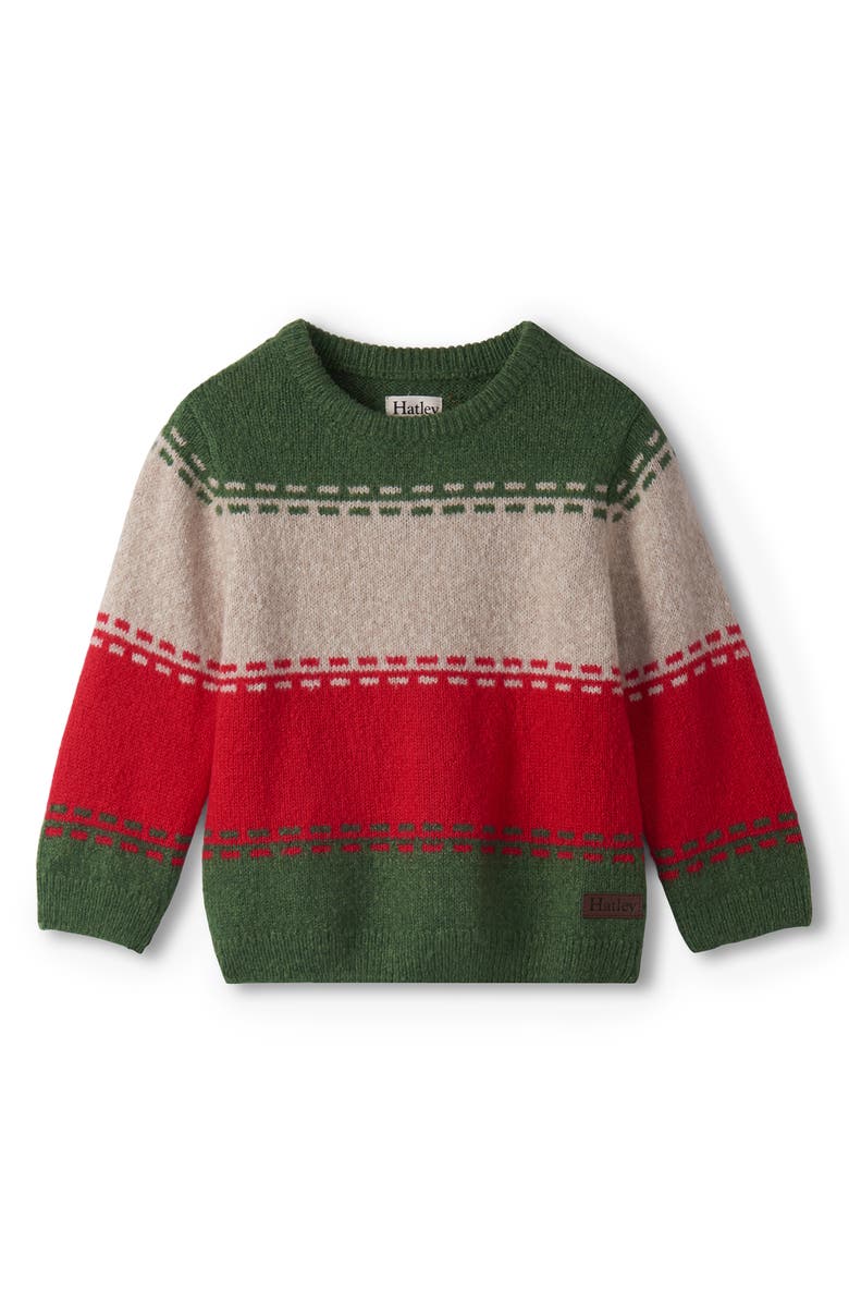 Hatley Holiday Stripe Crewneck Sweater, Main, color, Green
