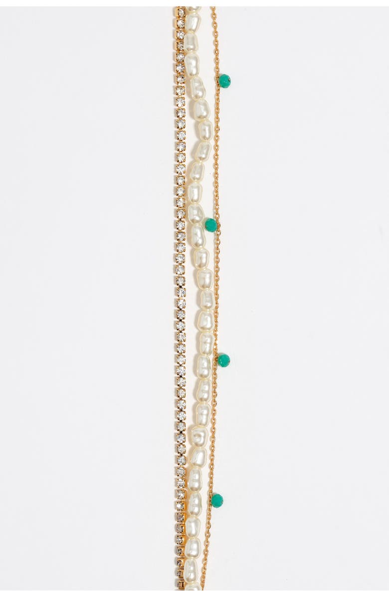 Bimba y Lola Chain And Pearl Heart Logo Double-Layer Bracelet, Alternate, color, Pearl
