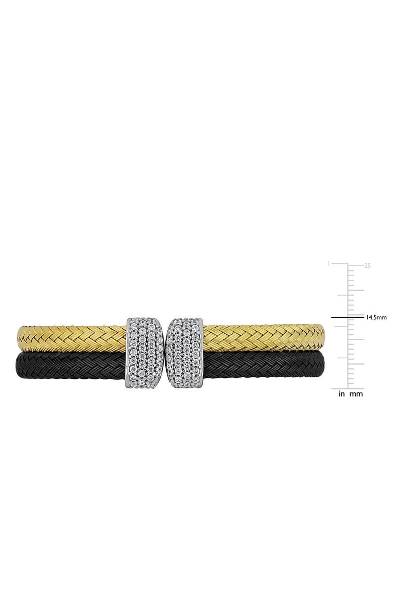 Cubic Zirconia Double Row Bangle, Alternate, color, Yellow & Black Plated Silver