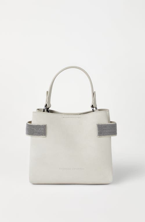 Brunello Cucinelli Suede Monili-trim Top-handle Bag In Ivory