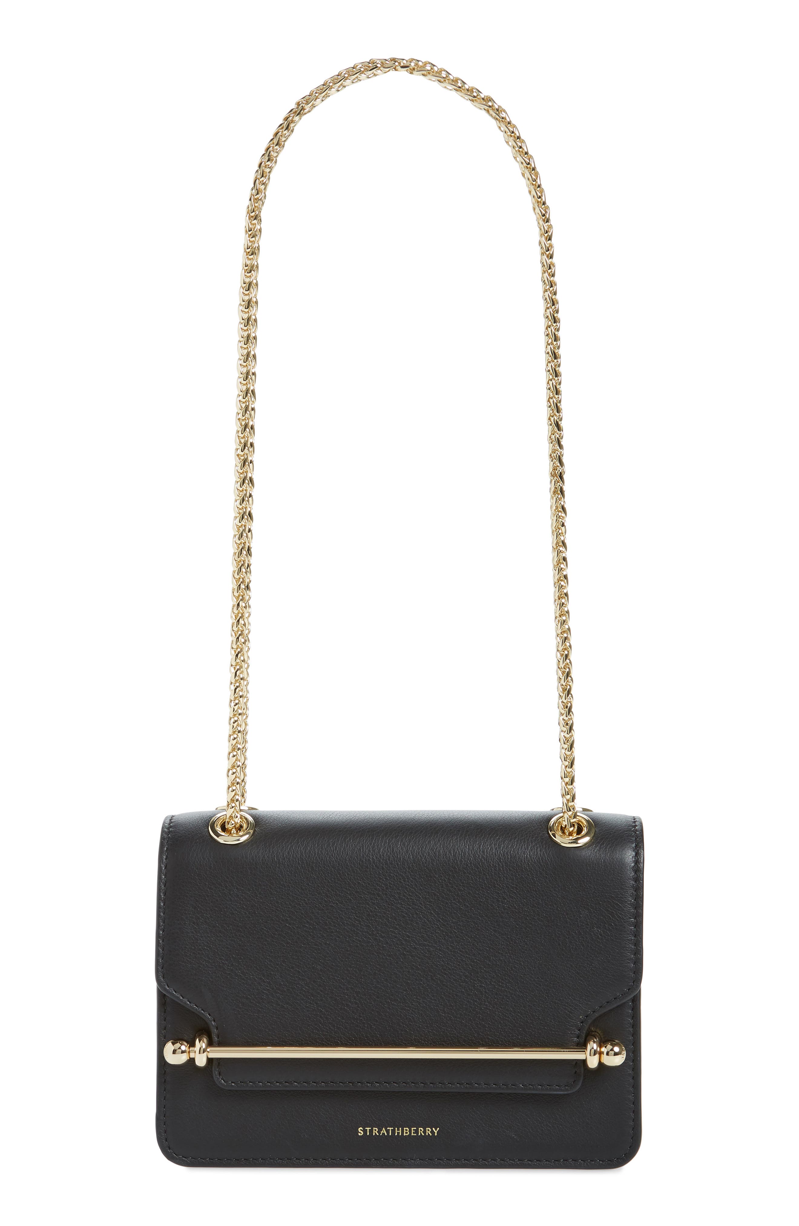 Strathberry Mini East/West Leather Crossbody Bag, Main, color, Black