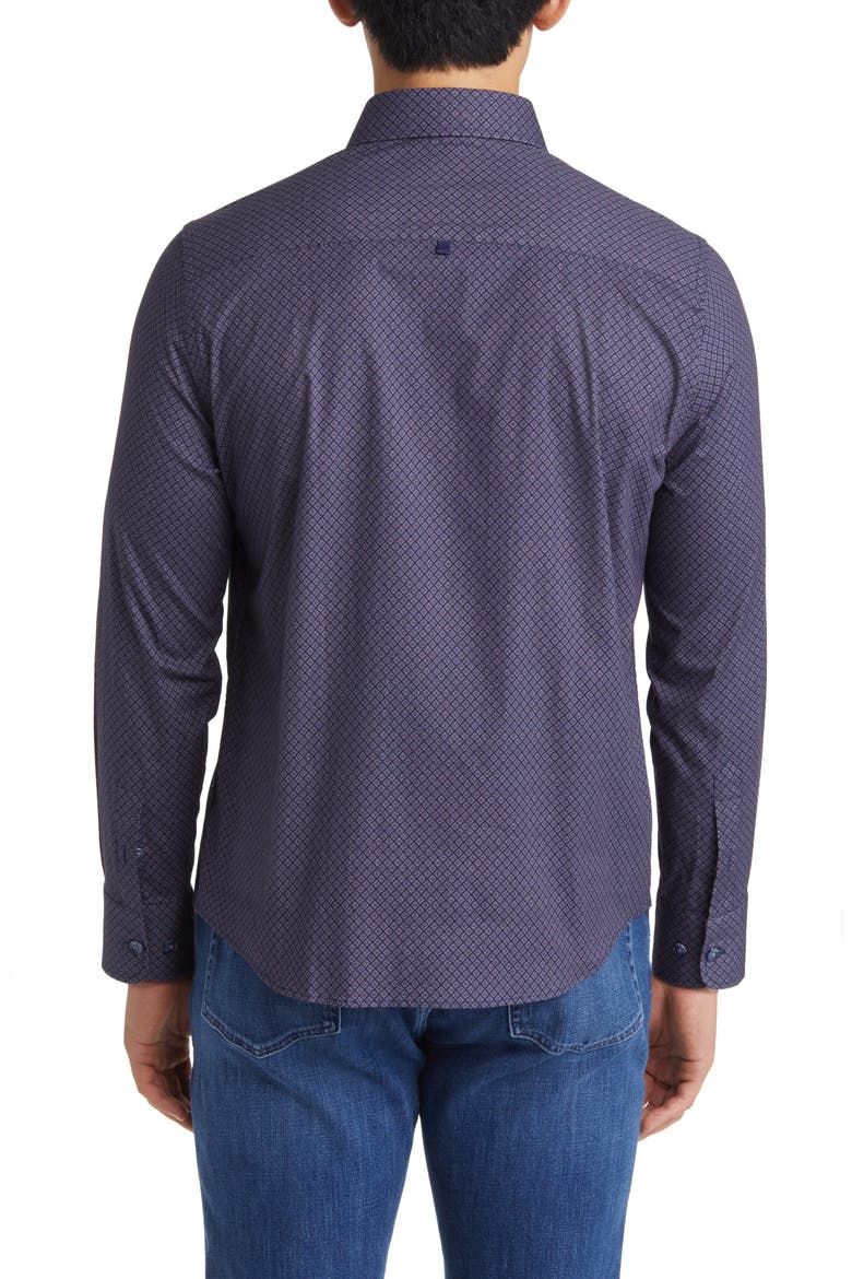 Geometric Print Stretch Button-Up Shirt, Alternate, color, NAVY
