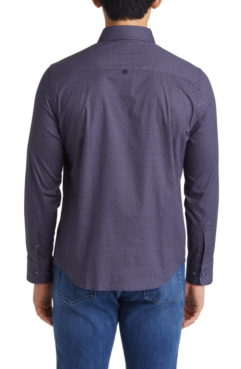 Stone Rose Geometric Print Stretch Button-Up Shirt, Alternate, color, Navy