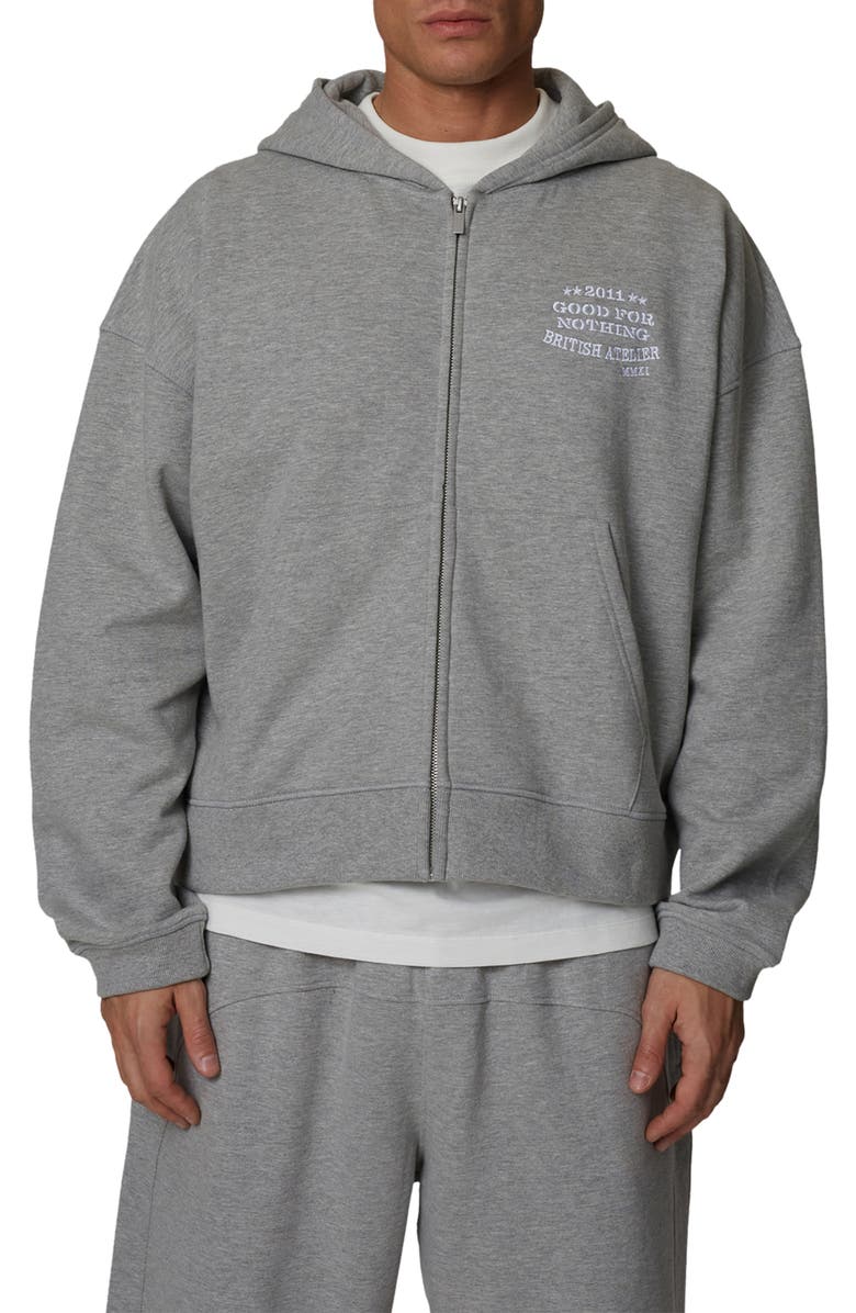 Good For Nothing Boxy-Fit Zipped Icarus Hoodie, Main, color, Grey