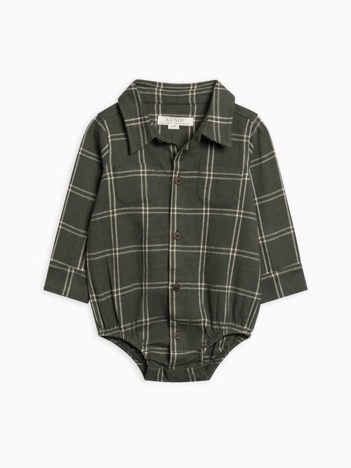 Kendi Giri Flannel Collared Bodysuit In Green