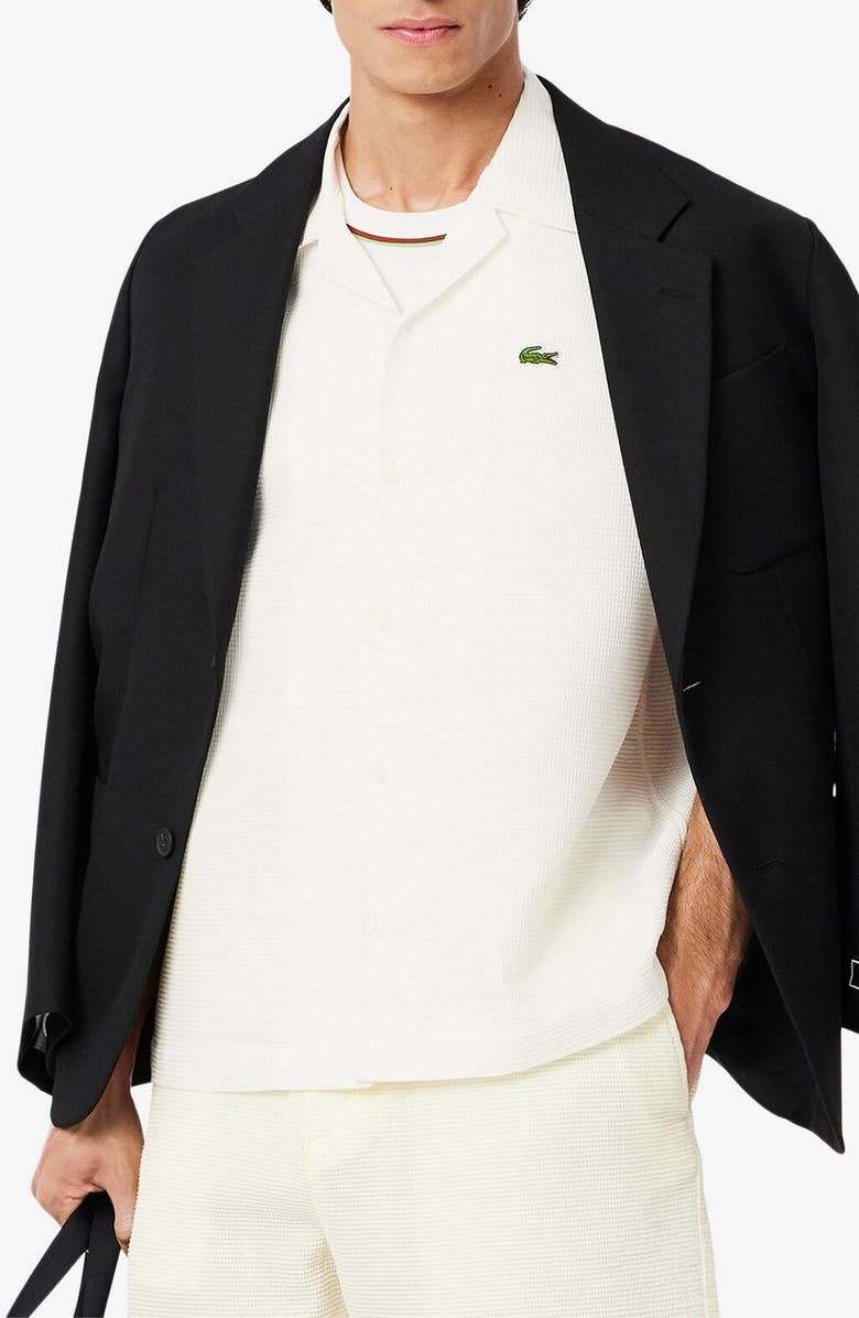 Lacoste Relaxed Fit Waffle Texture Cotton Camp Shirt, Main, color, Flour