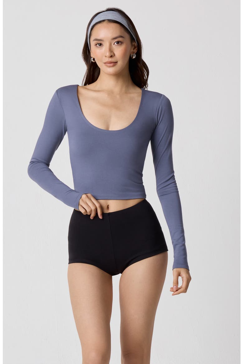 Power Mesh Plunge Long Sleeve T-Shirt, Alternate, color, BLUE GRISAILLE