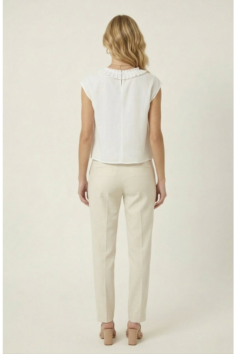 Sleeveless Blouse with Pleated Neckline and Soft Drape, Alternate, color, White