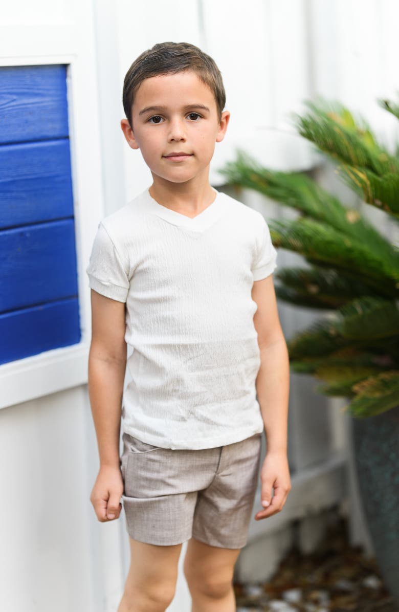 Manière Kids' V-Neck Stretch Cotton Gauze T-Shirt, Alternate, color, 