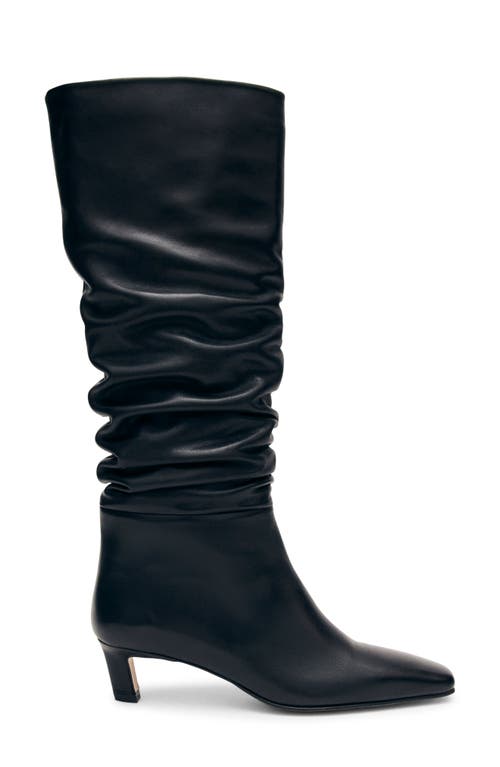 Alohas Mid-calf Black Leather Boots With Pointed Toe And Relaxed Texture In Black