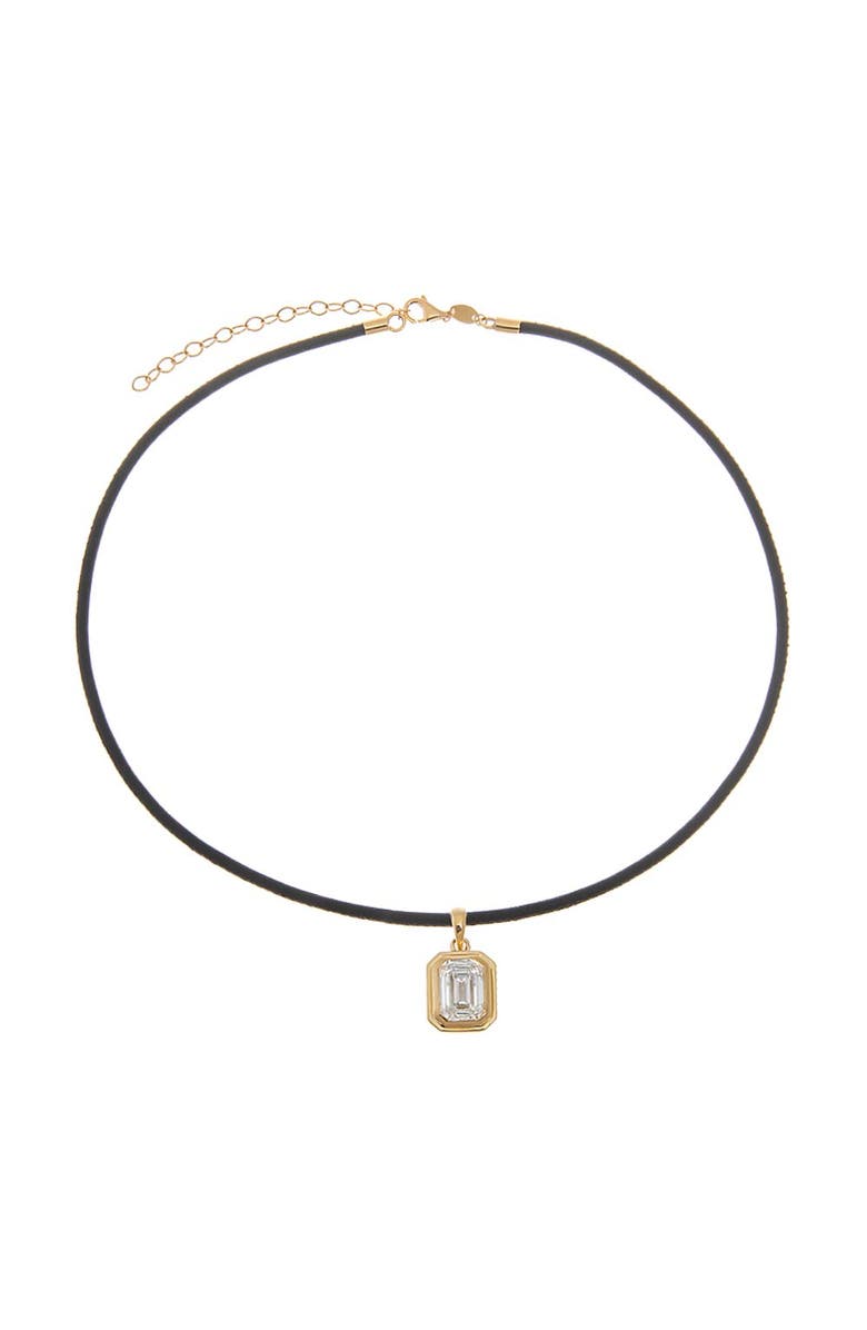 BY ADINA EDEN Lab Grown Diamond Emerald Bezel Leather Chain Necklace 14K, Main, color, Black - 2 Carat