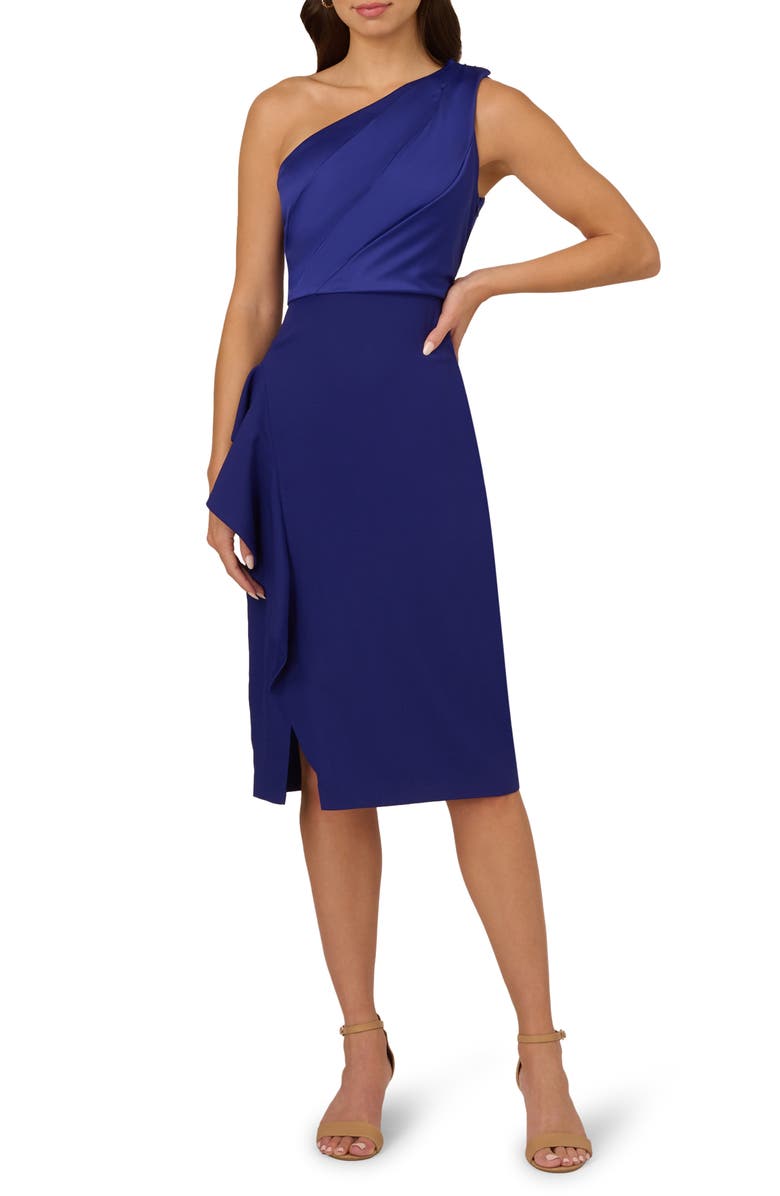 One-Shoulder Satin Cocktail Midi Dress