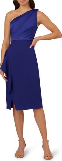 Adrianna Papell One-Shoulder Satin Cocktail Midi Dress