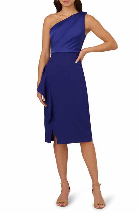 Adrianna Papell One-Shoulder Satin Cocktail Midi Dress
