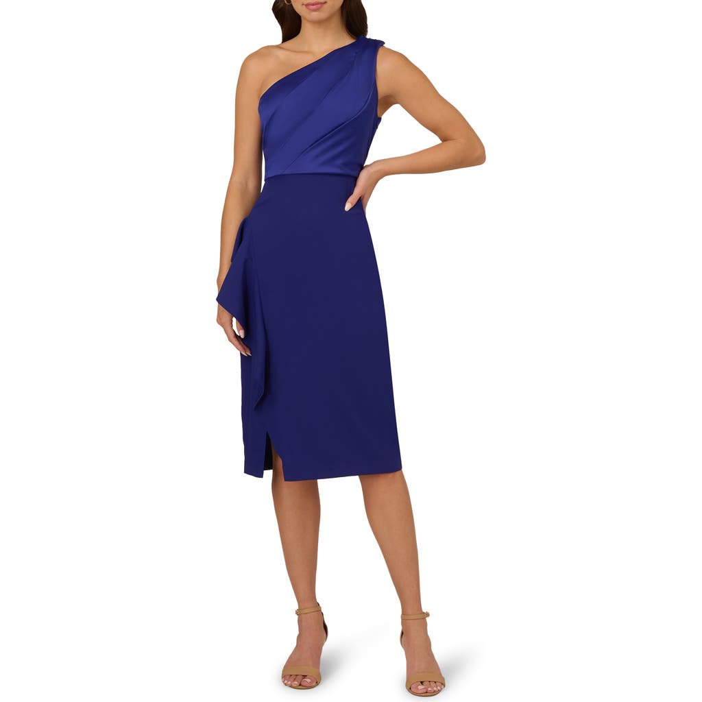 ADRIANNA PAPELL ADRIANNA PAPELL ONE-SHOULDER SATIN COCKTAIL MIDI DRESS
