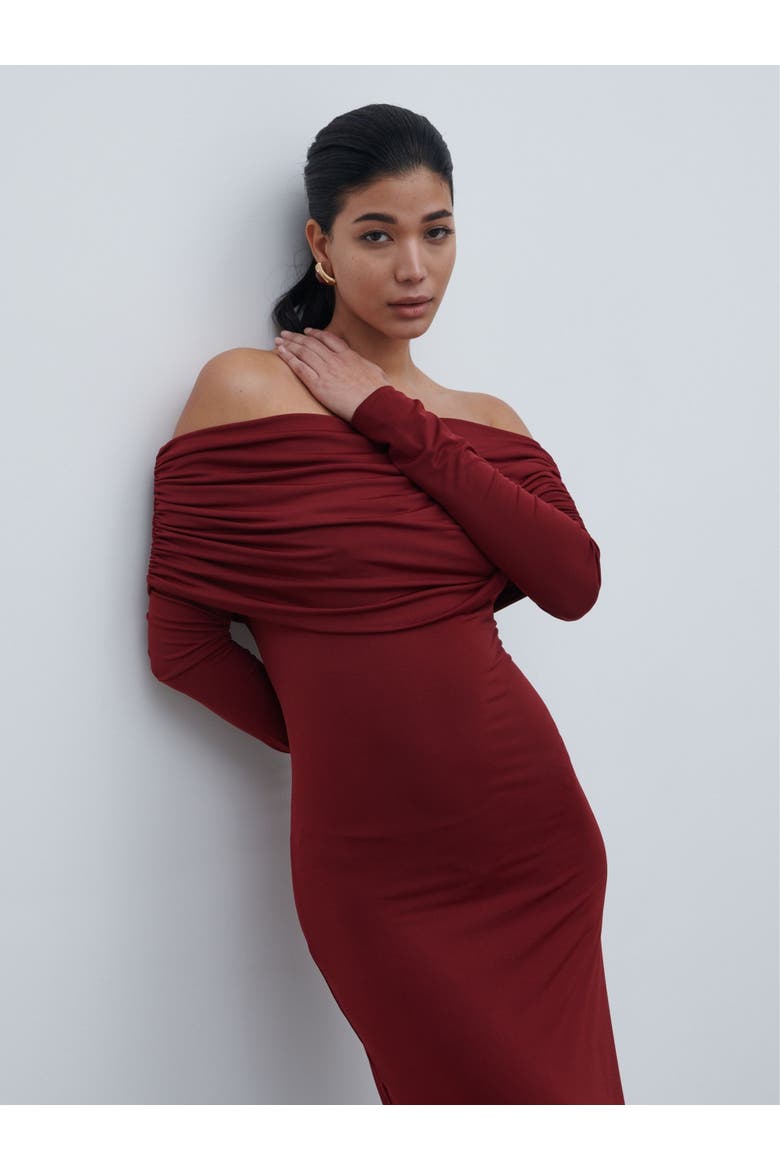 Perrie Bardot Jersey Maxi Dress, Alternate, color, Burgundy