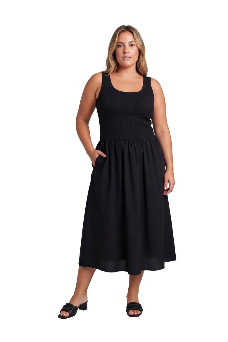 Curvy Essential Sleeveless Scoop Neck A-Line Pocket Maxi Dress, Main, color, Black