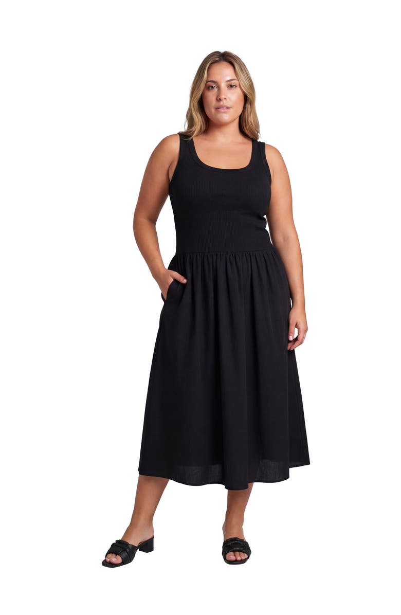 24seven Comfort Apparel Curvy Essential Sleeveless Scoop Neck A-Line Pocket Maxi Dress, Main, color, Black