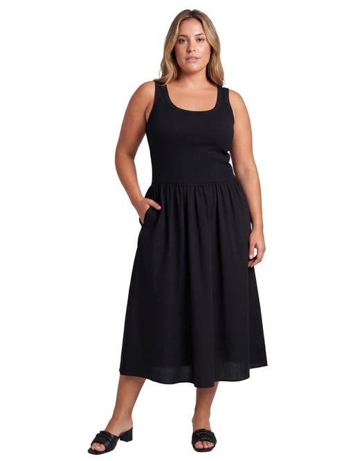24seven Comfort Apparel Curvy Essential Sleeveless Scoop Neck A-Line Pocket Maxi Dress in Black at Nordstrom, Size 3X
