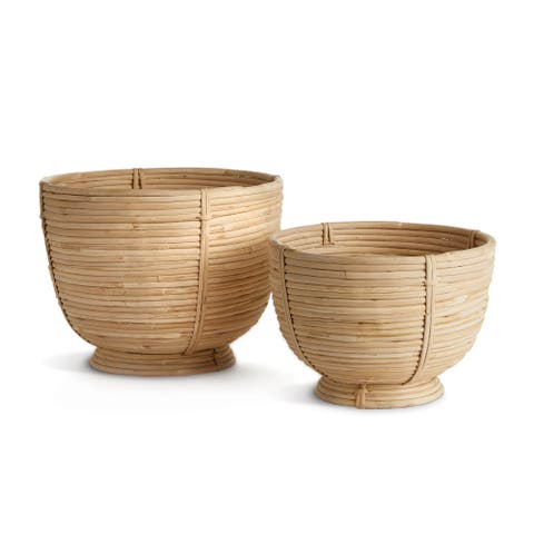 Cane Rattan Decorative Footed Bowls Set of 2