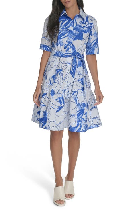 Floral Short Sleeve Cotton Shirtdress