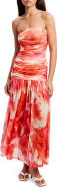 Bardot Solana Blurred Floral Drop Waist Mesh Maxi Dress