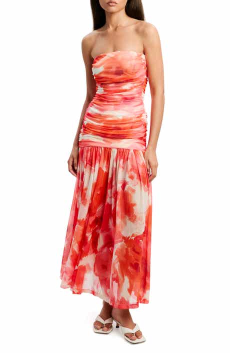 Bardot Solana Blurred Floral Drop Waist Mesh Maxi Dress