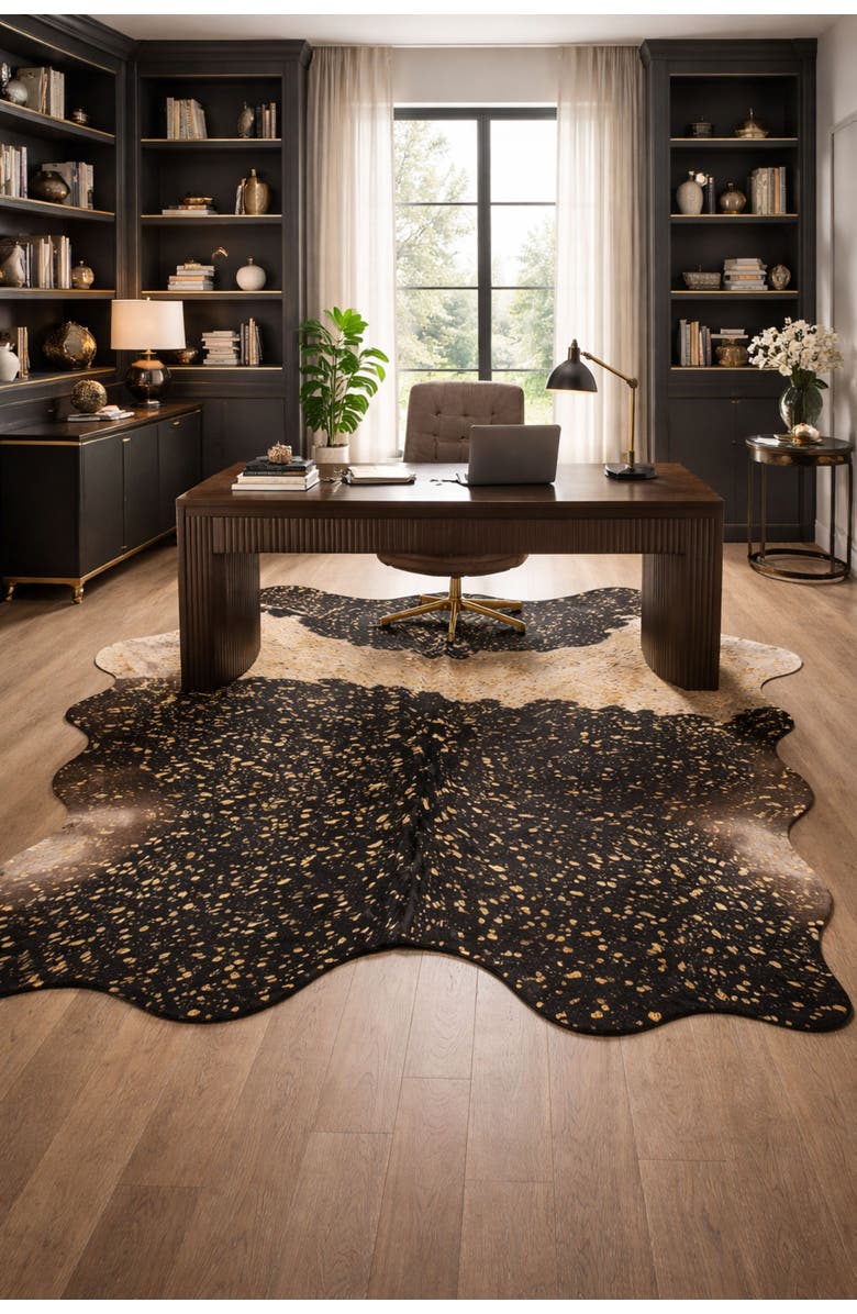 Rhacam Eco Hides RH Rugs Luma Metallic Gold Cowhide Rug 8'0" × 6'2", Alternate, color, Metallic Gold