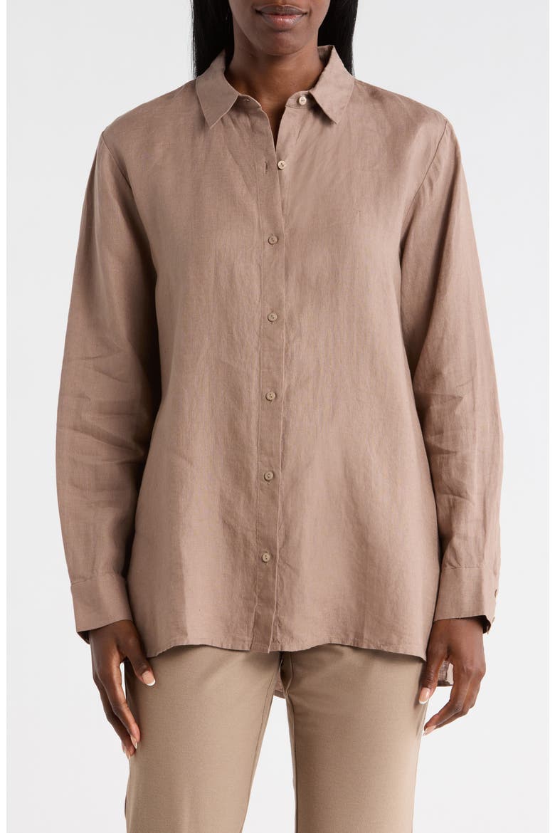 Classic Collar Organic Linen Button-Up Shirt, Main, color, COCOA