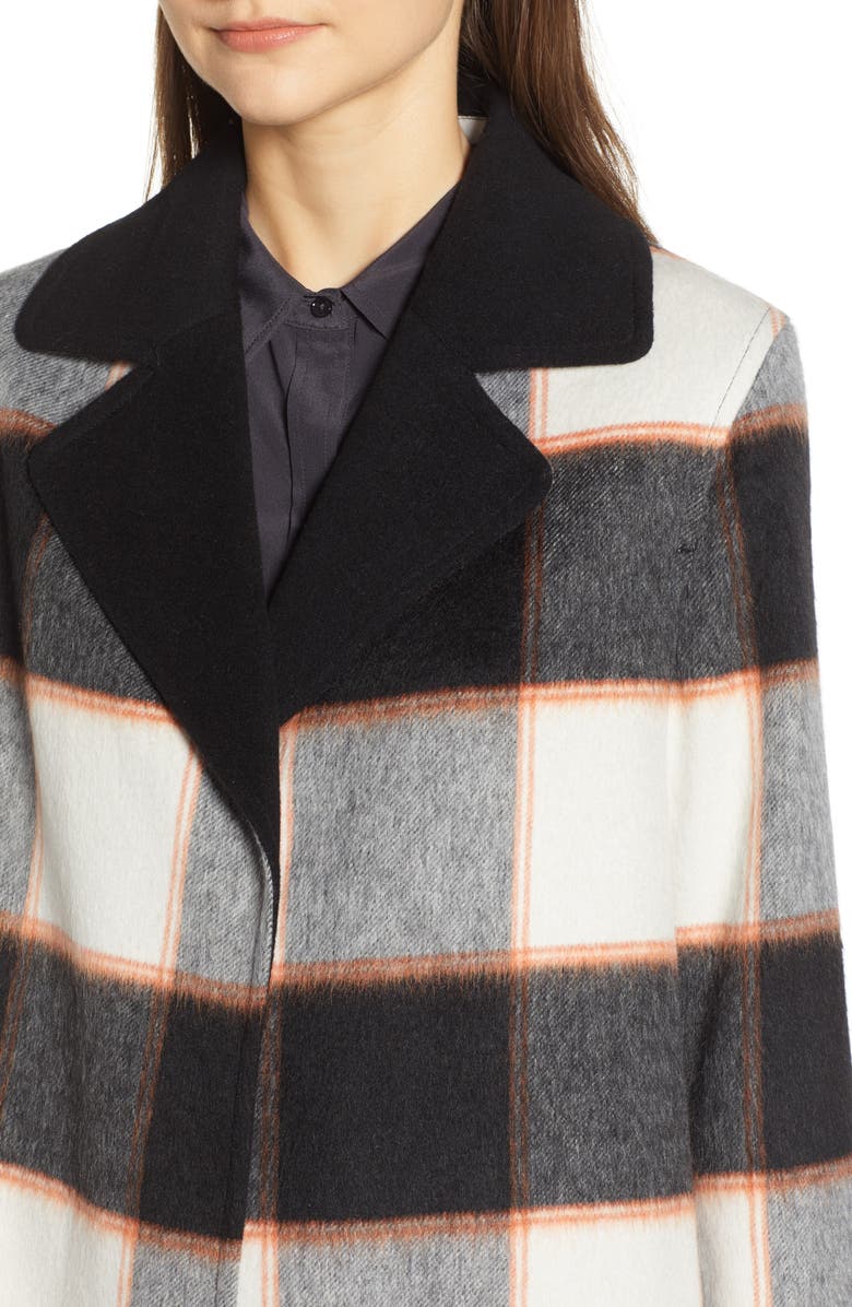 Helene Berman Ruth Plaid Contrast Collar Coat, Alternate, color, 
