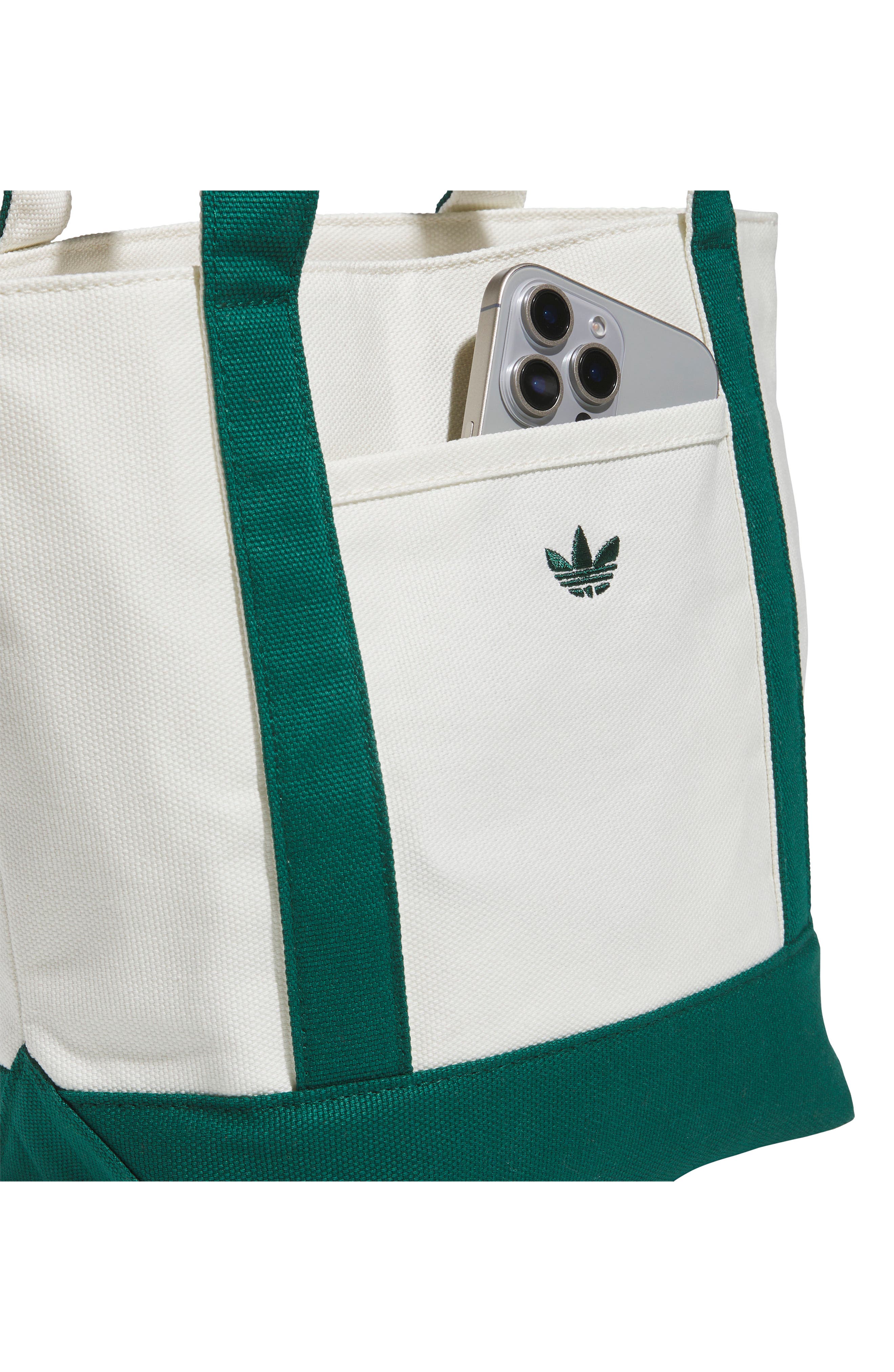 Mini Trefoil Canvas Court Tote, Alternate, color, OFF WHITE/ COLLEGIATE GREEN