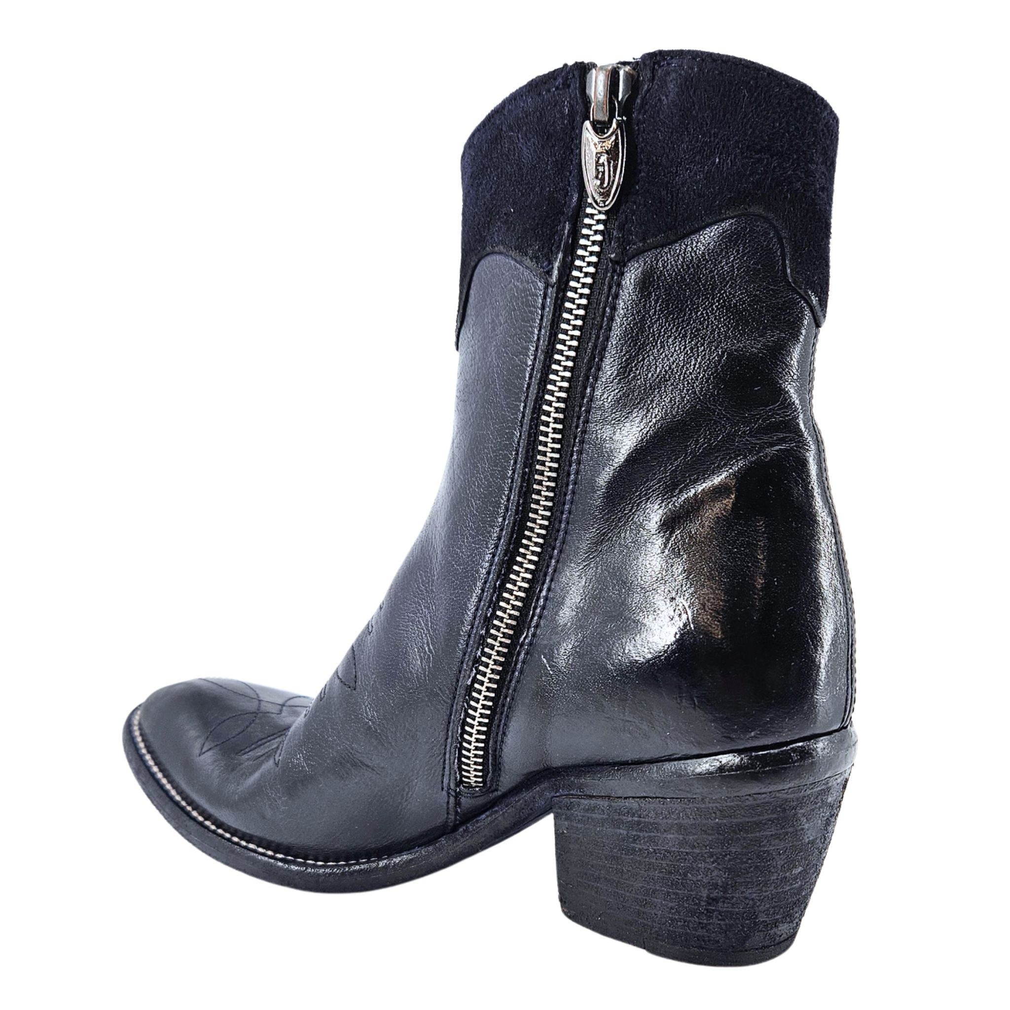 Cowboy Round Toe Star Ankle Boot, Alternate, color, Navy