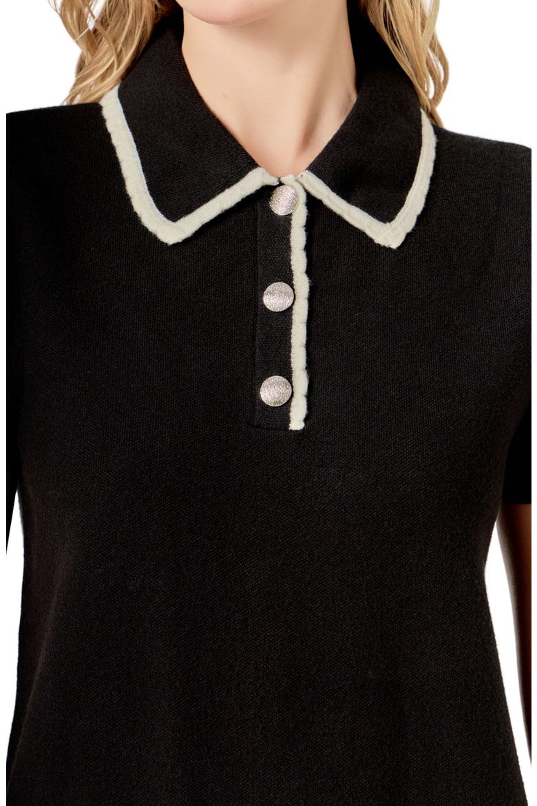 Scalloped Polo Minidress, Alternate, color, BLACK/ WHITE