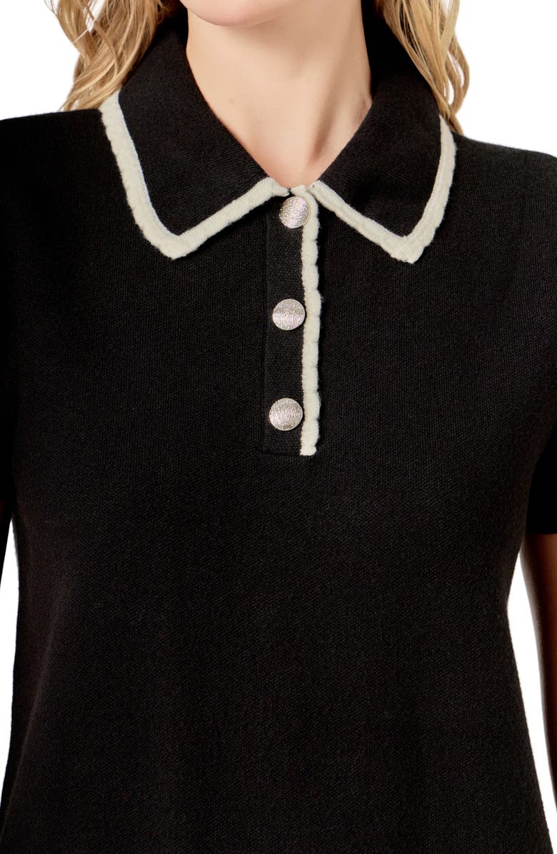 English Factory Scalloped Polo Minidress, Alternate, color, Black/ White