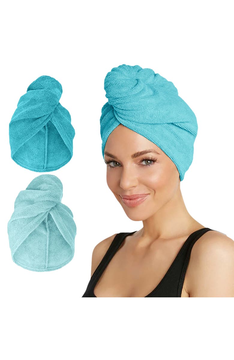 TURBIE TWIST 2 Pack Microfiber Hair Towel for Straight, Wavy, Curly Hair, Main, color, Dark Aqua & Light Aqua